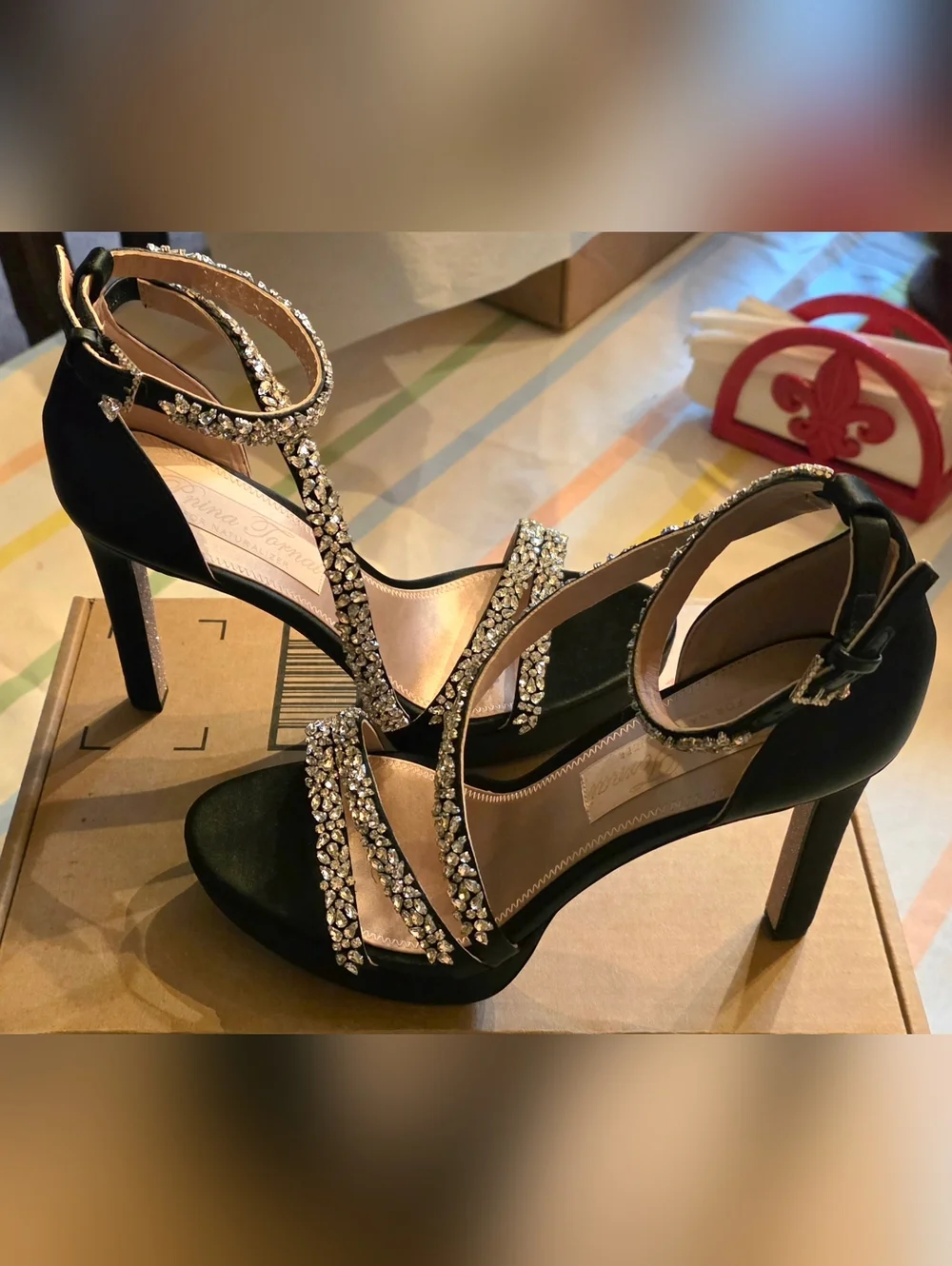 NEW! Pnina Tornai Women's Black Crystal-Strap High Heel Sandals - Picture 10 of 11